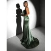 Zelené plesové dlouhé třpytivé šaty ELUREYA s rozparkem