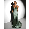 Zelené plesové dlouhé třpytivé šaty ELUREYA s rozparkem