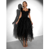 Černé společenské tylové šaty NUVELLE s peříčky
