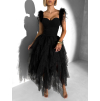 Černé společenské tylové šaty NUVELLE s peříčky