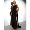 Hnědé elegantní dlouhé šaty ELANESSE s vlečkou