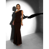 Hnědé elegantní dlouhé šaty ELANESSE s vlečkou