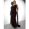 Hnědé elegantní dlouhé šaty ELANESSE s vlečkou