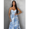 Modré společenské dlouhé šaty VENOLIA s květinovým vzorem