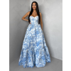 Modré společenské dlouhé šaty VENOLIA s květinovým vzorem