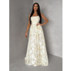 Vanilkové plesové dlouhé šaty MIRELLE s květinovým vzorem