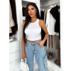 Bílý žebrovaný crop top AGHACY
