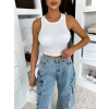 Bílý žebrovaný crop top AGHACY