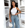 Bílý žebrovaný crop top AGHACY