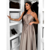 Tmavě béžové dlouhé lesklé šaty MADES se zavazováním