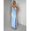 Světle modré dlouhé společenské šaty LIMONA
