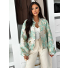Mentolová krátká prošívaná bundička LIKORA s květinovým vzorem