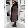 Hnědá dlouhá prošívaná zimní bunda TAREVO s kožíškem