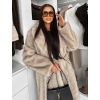Béžový dlouhý faux fur kožešinový kabát SERALYN s páskem a límcem