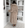 Béžový dlouhý faux fur kožešinový kabát SERALYN s páskem a límcem