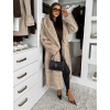 Béžový dlouhý faux fur kožešinový kabát SERALYN s páskem a límcem