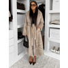 Béžový dlouhý faux fur kožešinový kabát SERALYN s páskem a límcem