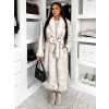 Bílý dlouhý faux fur kožešinový kabát SERALYN s páskem a límcem