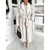 Bílý dlouhý faux fur kožešinový kabát SERALYN s páskem a límcem