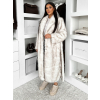Bílý dlouhý faux fur kožešinový kabát SERALYN s páskem a límcem