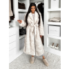 Bílý dlouhý faux fur kožešinový kabát SERALYN s páskem a límcem