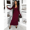 Vínové dlouhé šaty FAYMONT s dlouhým rukávem