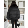 Černá zimní short bunda DRIXINA s kožíškem