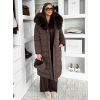 Hnědá dlouhá bunda REWONA s kožíškem