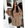 Hnědý faux fur kožešinový elegantní kabát SKELVIA