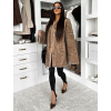 Hnědý faux fur kožešinový elegantní kabát SKELVIA