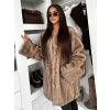 Hnědý faux fur kožešinový elegantní kabát SKELVIA