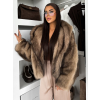 Hnědý faux fur krátký kožešinový kabátek ELUVION