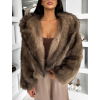 Hnědý faux fur krátký kožešinový kabátek ELUVION