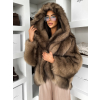 Hnědý faux fur krátký kožešinový kabátek ELUVION