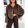 Hnědý stylový krátký faux fur kožíšek HILDAR