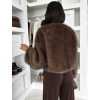 Hnědý stylový krátký faux fur kožíšek HILDAR