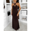 Tmavě hnědé dlouhé společenské šaty CAELINA s vlečkou