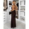 Tmavě hnědé dlouhé společenské šaty CAELINA s vlečkou