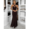 Tmavě hnědé dlouhé společenské šaty CAELINA s vlečkou