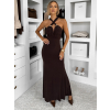 Tmavě hnědé dlouhé společenské šaty CAELINA s vlečkou
