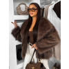 Tmavě hnědý kožešinový kabátek OSHARI