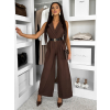 Hnědý elegantní dlouhý overal ZYMORIA s páskem