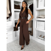 Hnědý elegantní dlouhý overal ZYMORIA s páskem