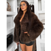 Hnědý faux fur kožešinový krátký kabátek AZHARI