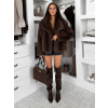 Hnědý faux fur kožešinový krátký kabátek AZHARI