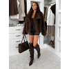 Hnědý faux fur kožešinový krátký kabátek AZHARI