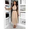 Béžové dlouhé šaty DLEGO s páskem