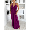 Fialové dlouhé řasené společenské šaty MIRRU