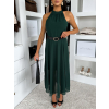Smaragdové dlouhé šaty DLEGO s páskem