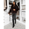 Tmavě hnědý faux fur huňatý kožešinový kabátek MORVEN